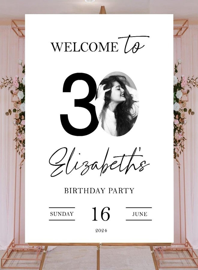 Theme My Party 30th Birthday Decoration Welcome Sign I Welcome Sign for 30th Birthday I Customised Welcome For 30th Birthday Party With Pic - Image 2